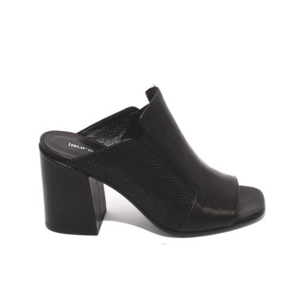 ITALIAN Black Leather Slide Open Toe Heel Sandal - Picture 3 of 8